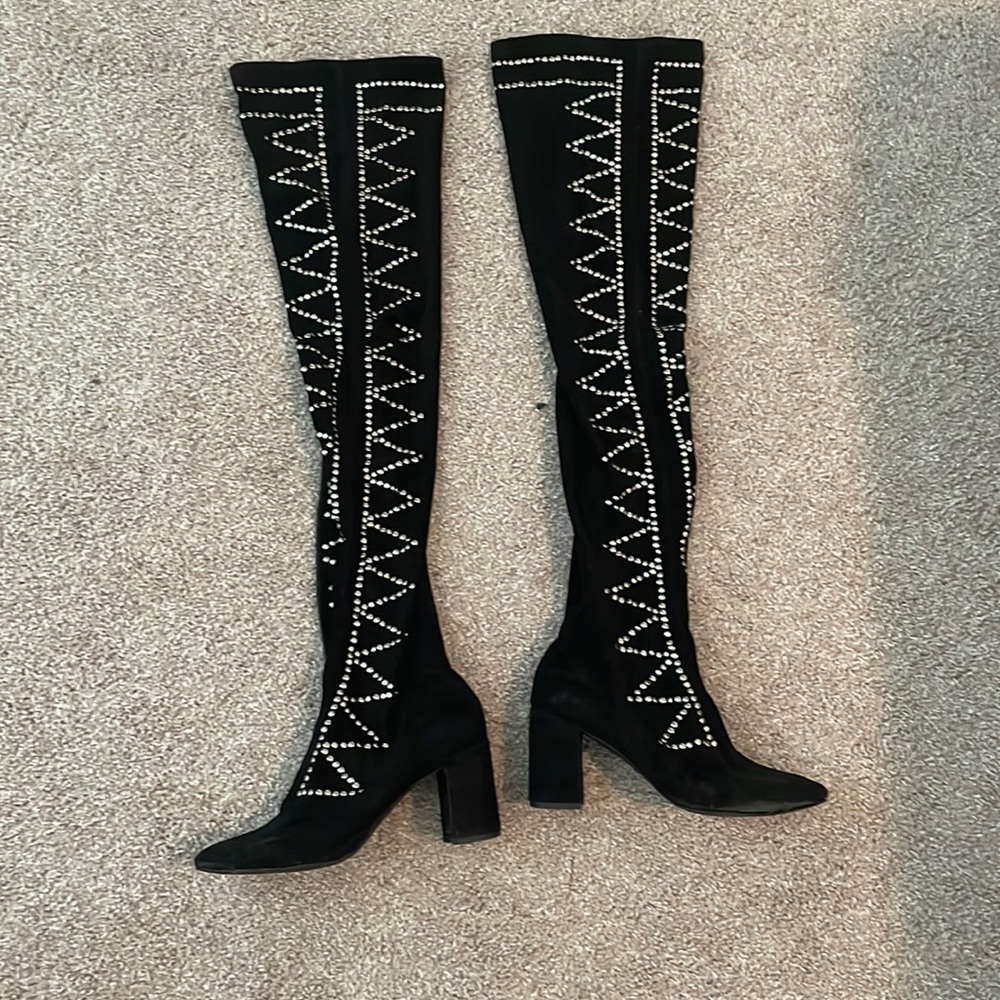 Jeffrey Campbell Suede Studded Black Over The Knee Boots Size 7.5